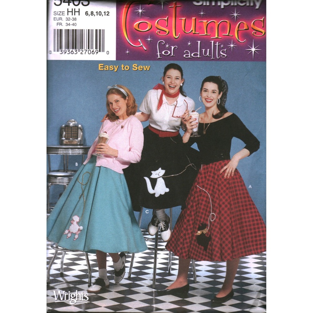 Simplicity 5403 Poodle Skirt‎ Sewing Pattern Misses Retro 50s Costume Size 6-10